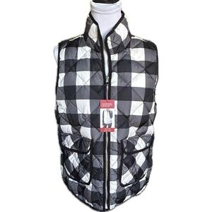 Woolrich Women’s Quilted Buffalo Plaid Down Vest Black White M NWT